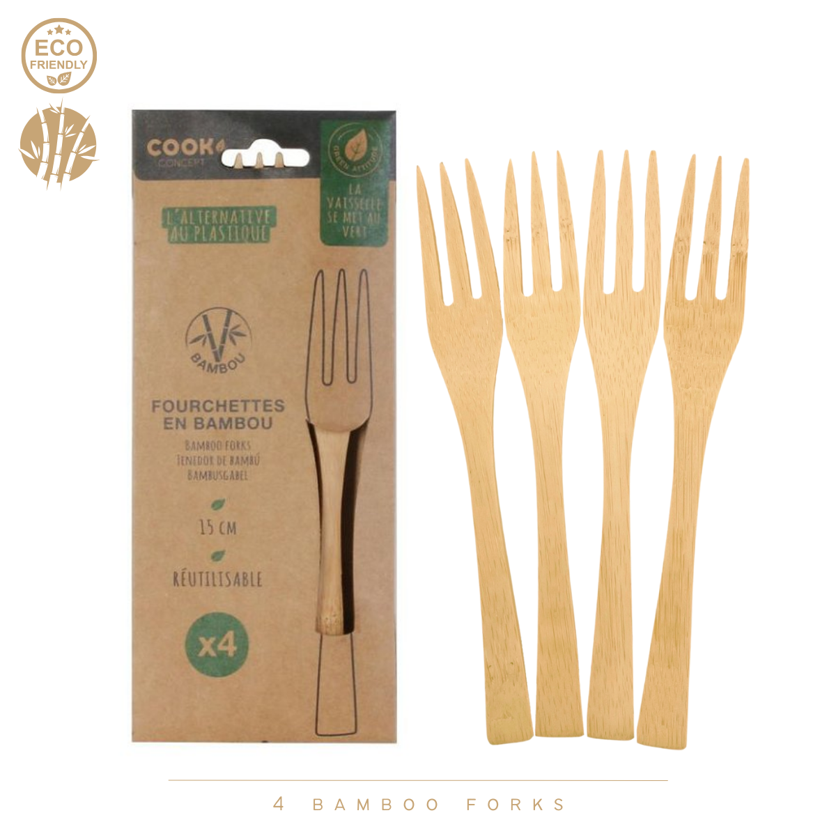 Cook Concept Bamboe Vorken - 4 Stuks 15 cm