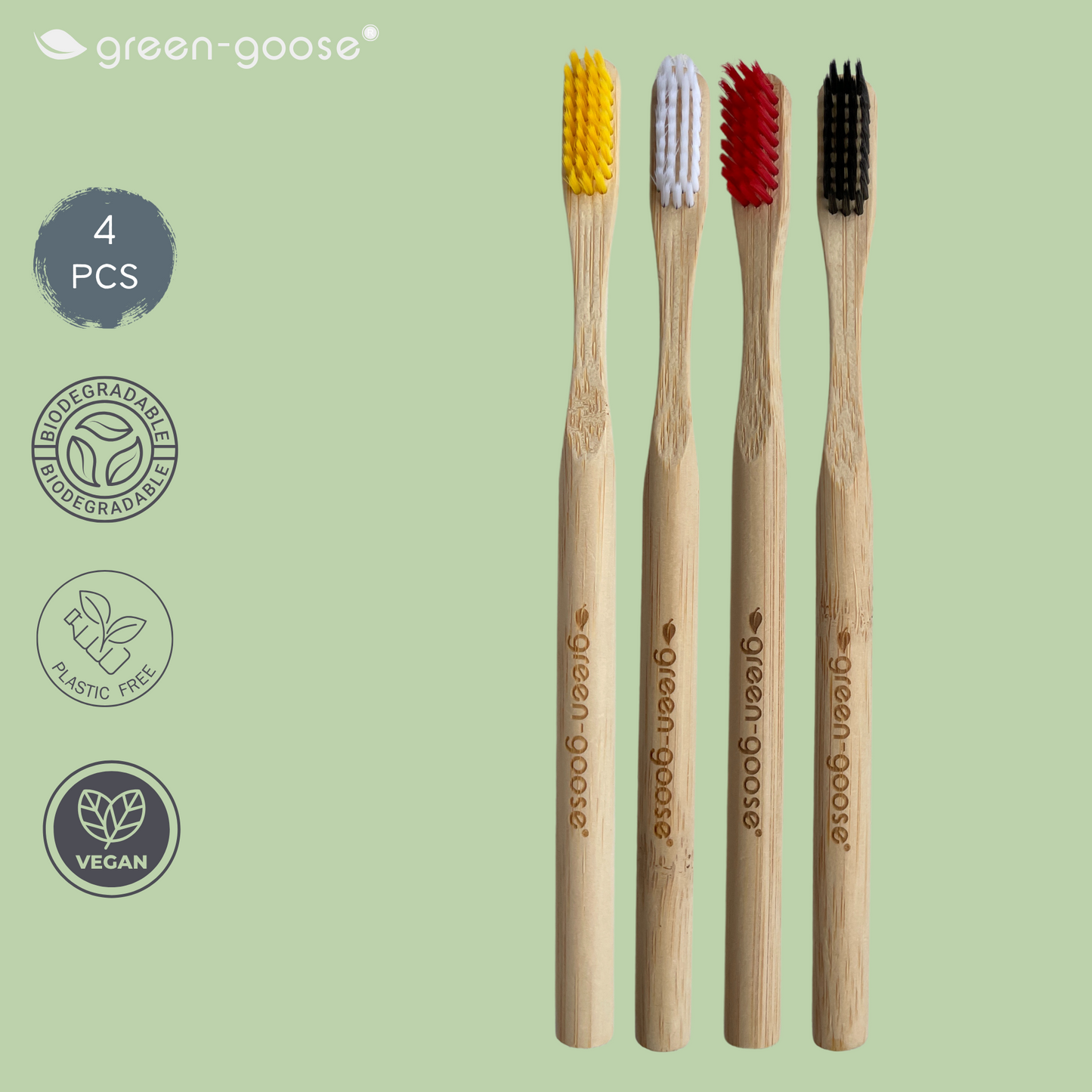 green-goose Bamboe Castorolie Tandenborstels - 4 Stuks - 100% Afbreekbaar