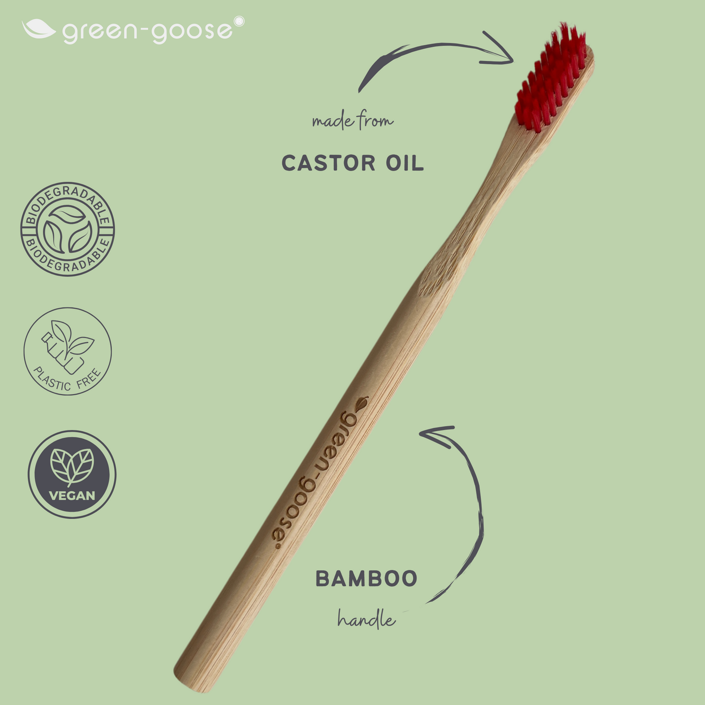 green-goose Bamboe Castorolie Tandenborstels - 4 Stuks - 100% Afbreekbaar