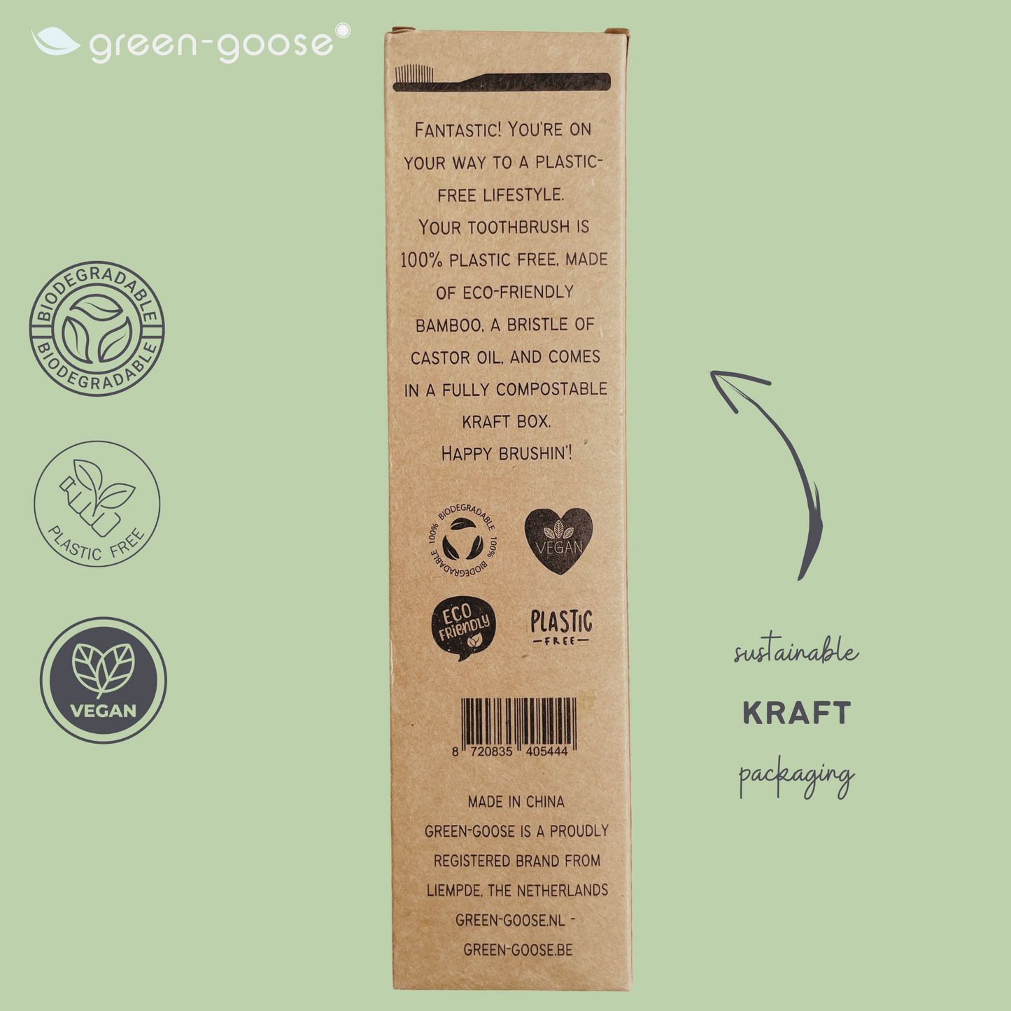 green-goose Bamboe Castorolie Tandenborstels - 4 Stuks - 100% Afbreekbaar
