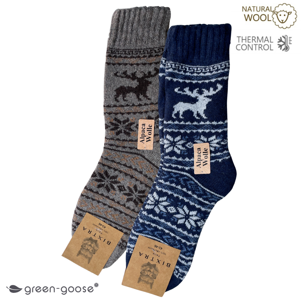 green-goose Alpaca Herensokken - 2 Paar - Rendier - 100%