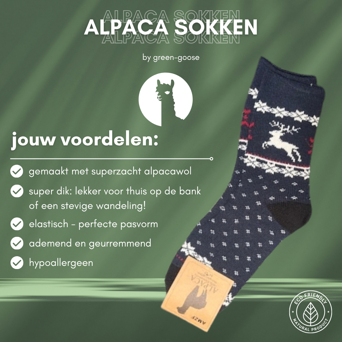 green-goose Alpaca Herensokken - 2 Paar - Rendier