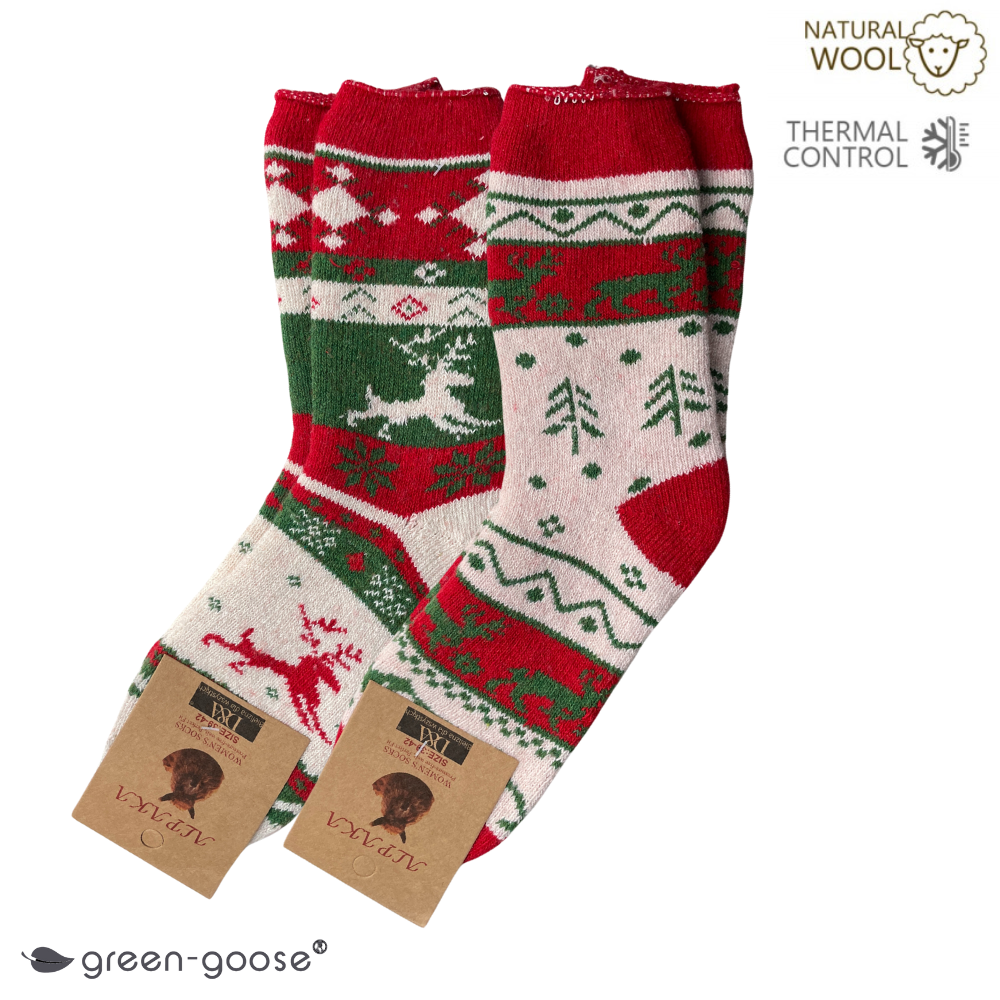 green-goose Alpaca Damessokken - 2 Paar - Kerst - Licht - 95%