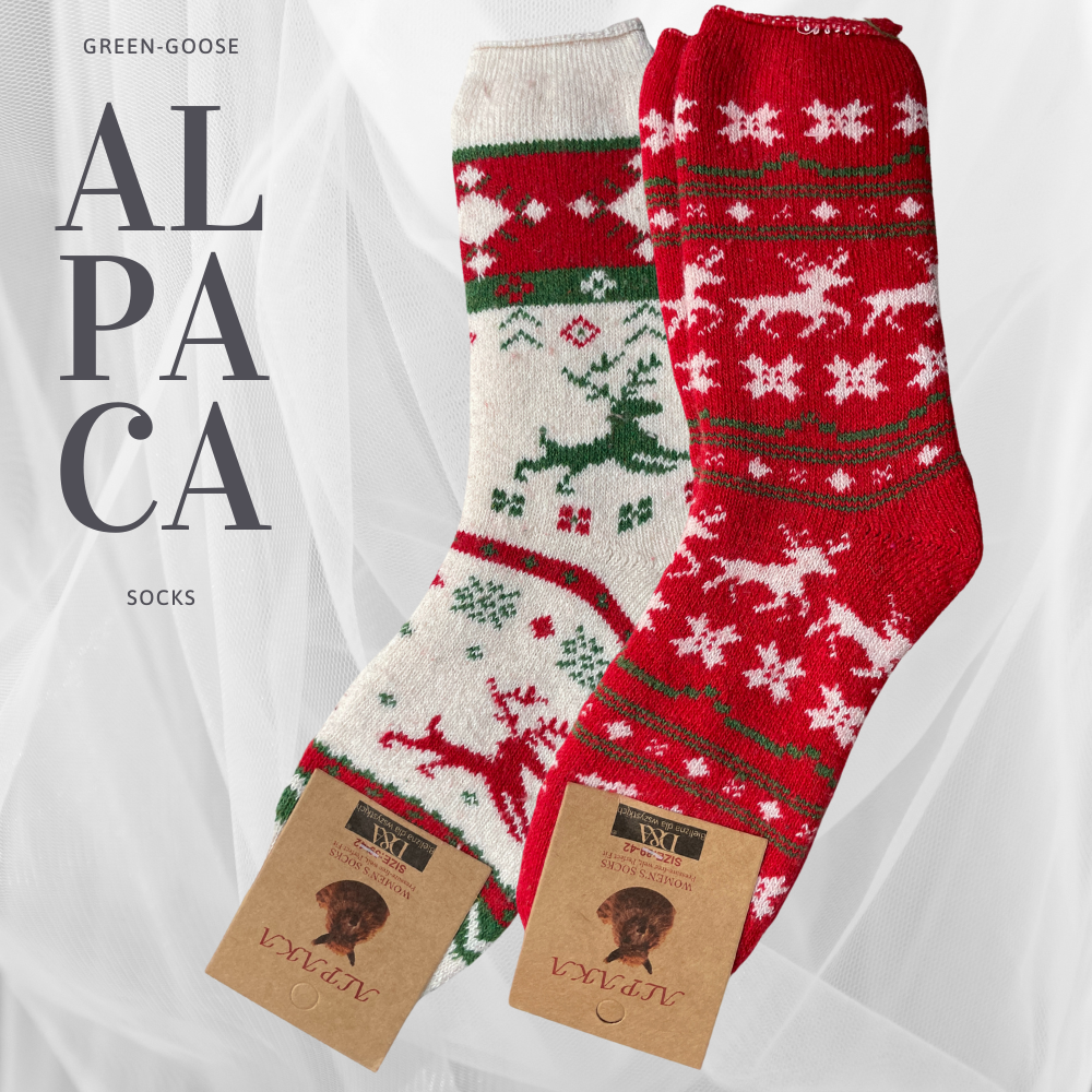 green-goose Alpaca Damessokken - 2 Paar - Kerst - Licht - 95%