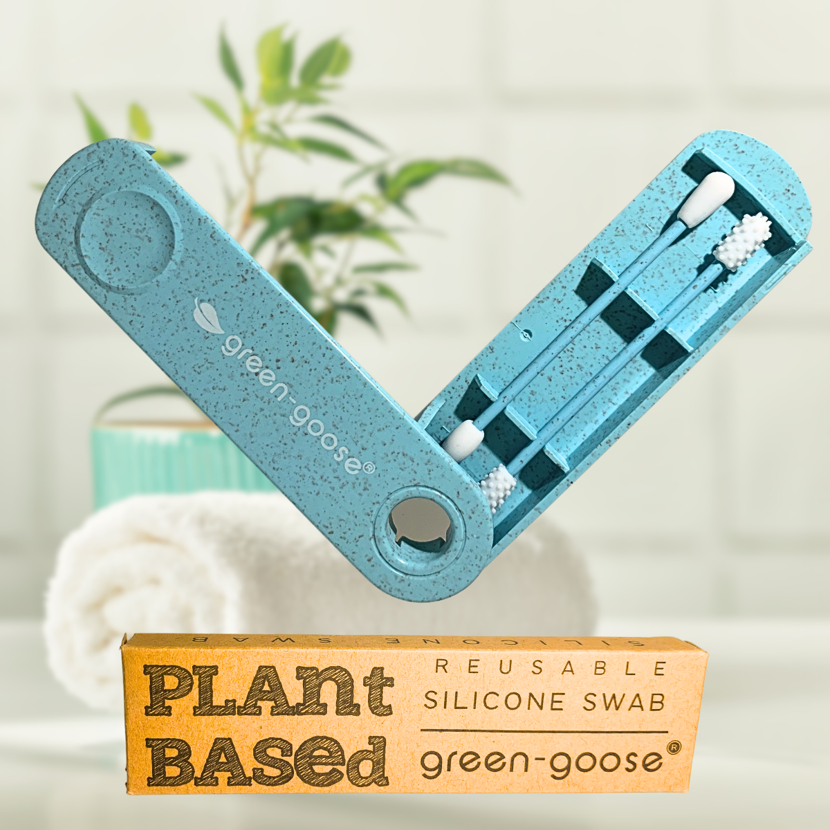 green-goose Herbuikbaar Bio-based Wattenstaafje en Make-up Applicator - Blauw