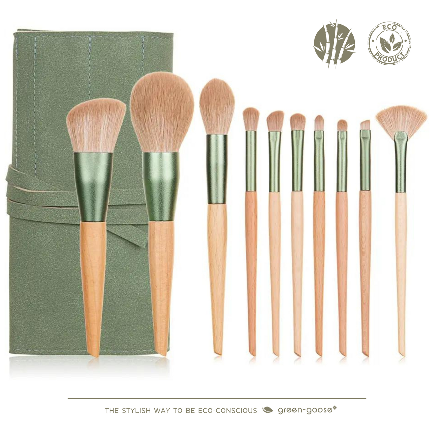 green-goose Make-Up Kwasten (10 Stuks) met Suede Houder