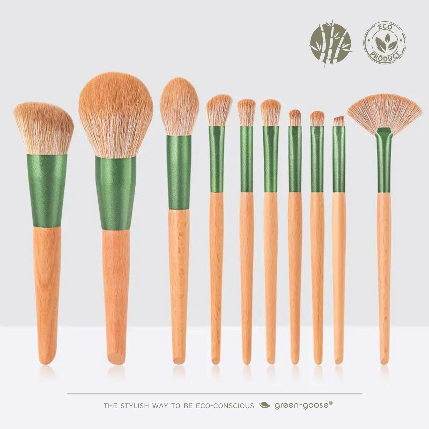 green-goose Make-Up Kwasten (10 Stuks) met Suede Houder