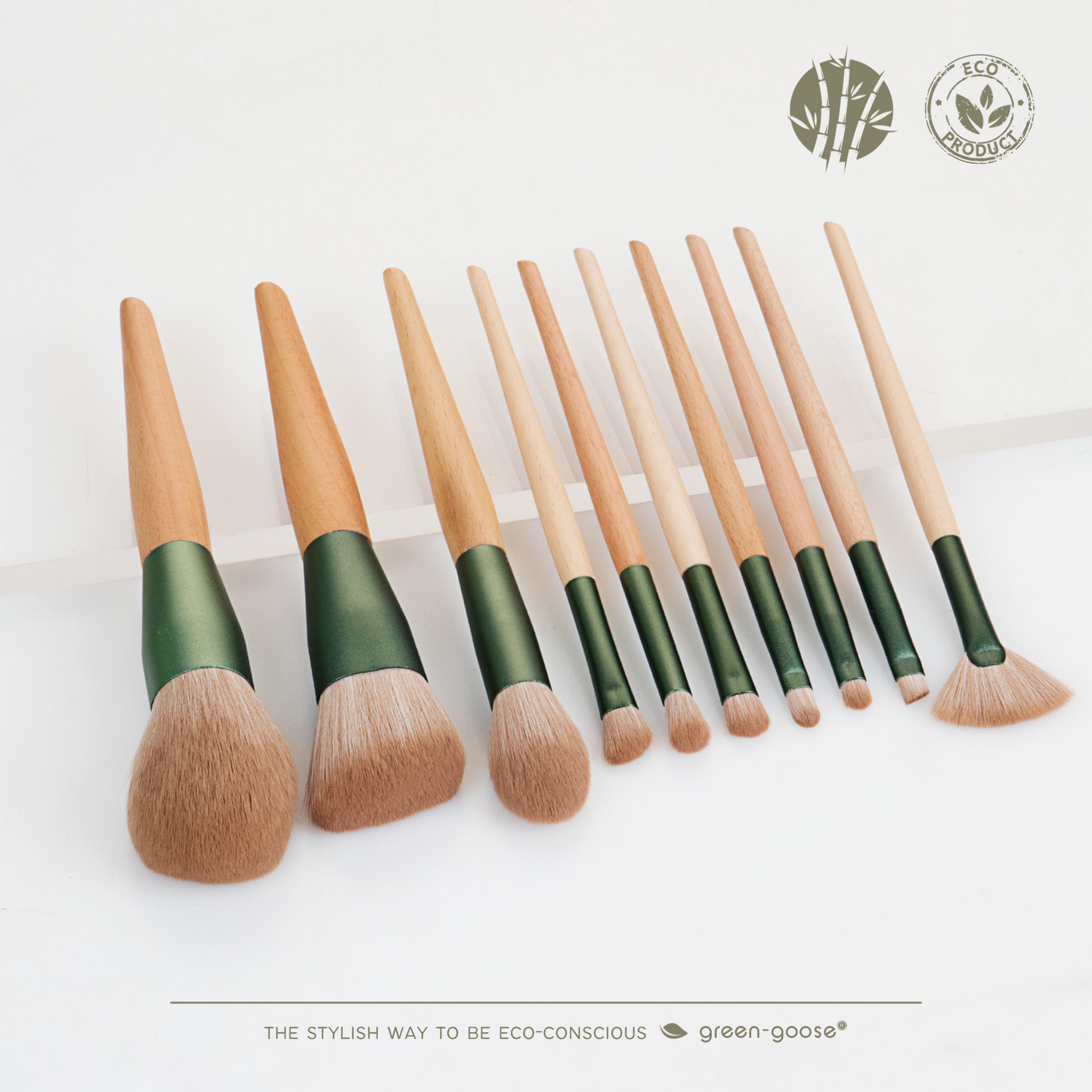 green-goose Make-Up Kwasten (10 Stuks) met Suede Houder